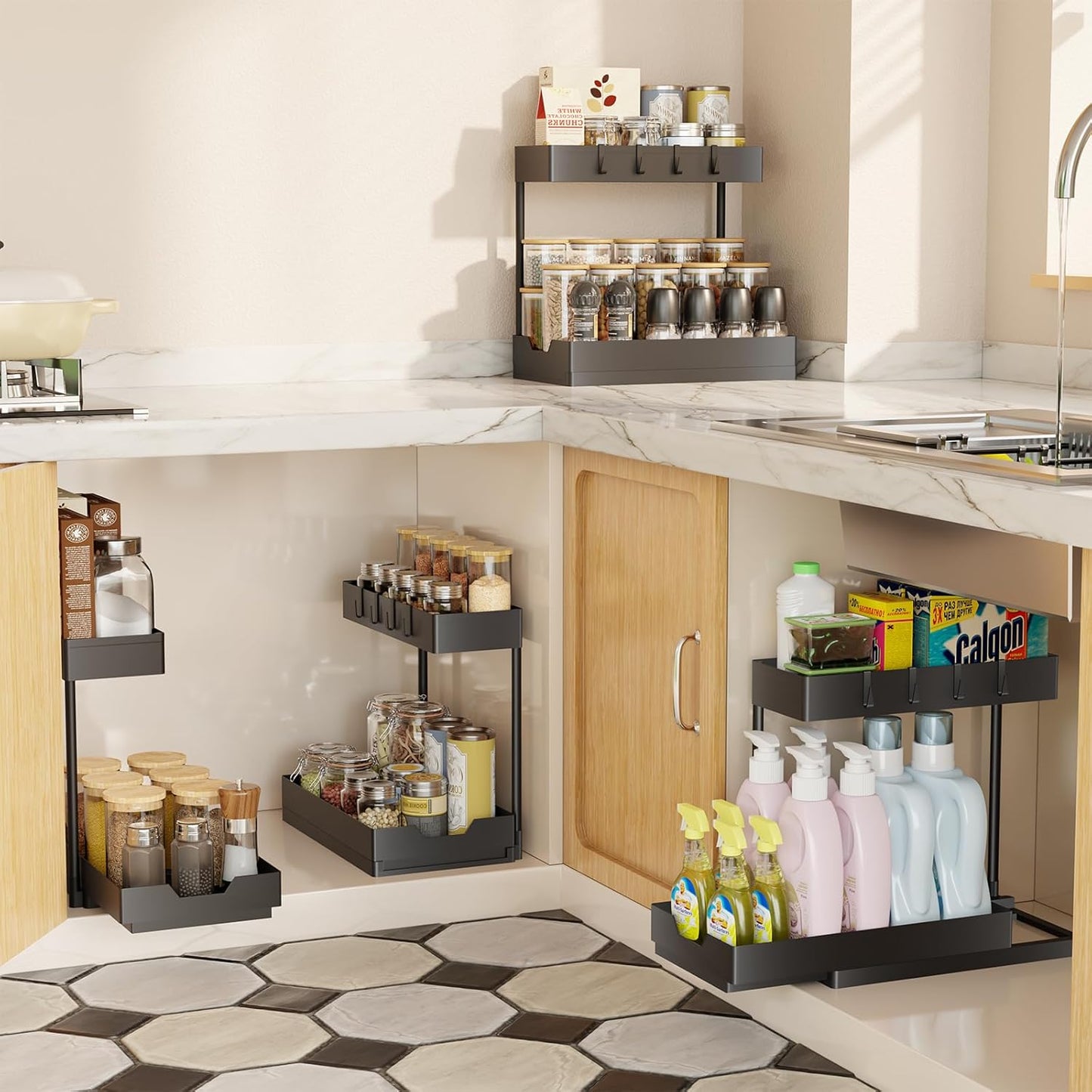 Simple Trending Under Sink Organizer - 2-Tier Sliding Storage Cabinet for Kitchen & Bathroom | Black