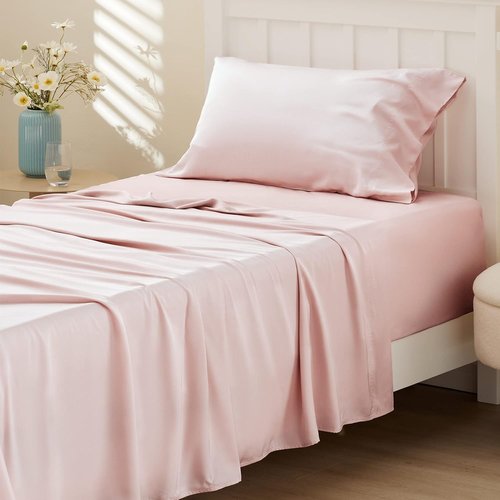 Bedsure Cooling Sheets - Twin XL Bamboo Rayon, Breathable & Soft, Deep Pocket Up to 16 Inches, Pink
