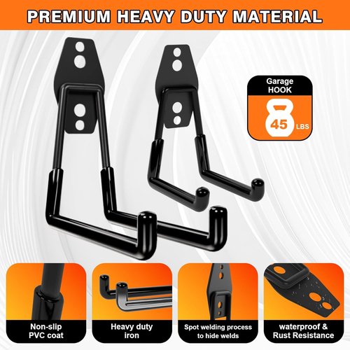 Heavy Duty Wall Garage Hooks by [Brand Name] - Steel Anti-Slip Utility Hangers for Ladders, Bikes & Tools | 10 Pack, Black