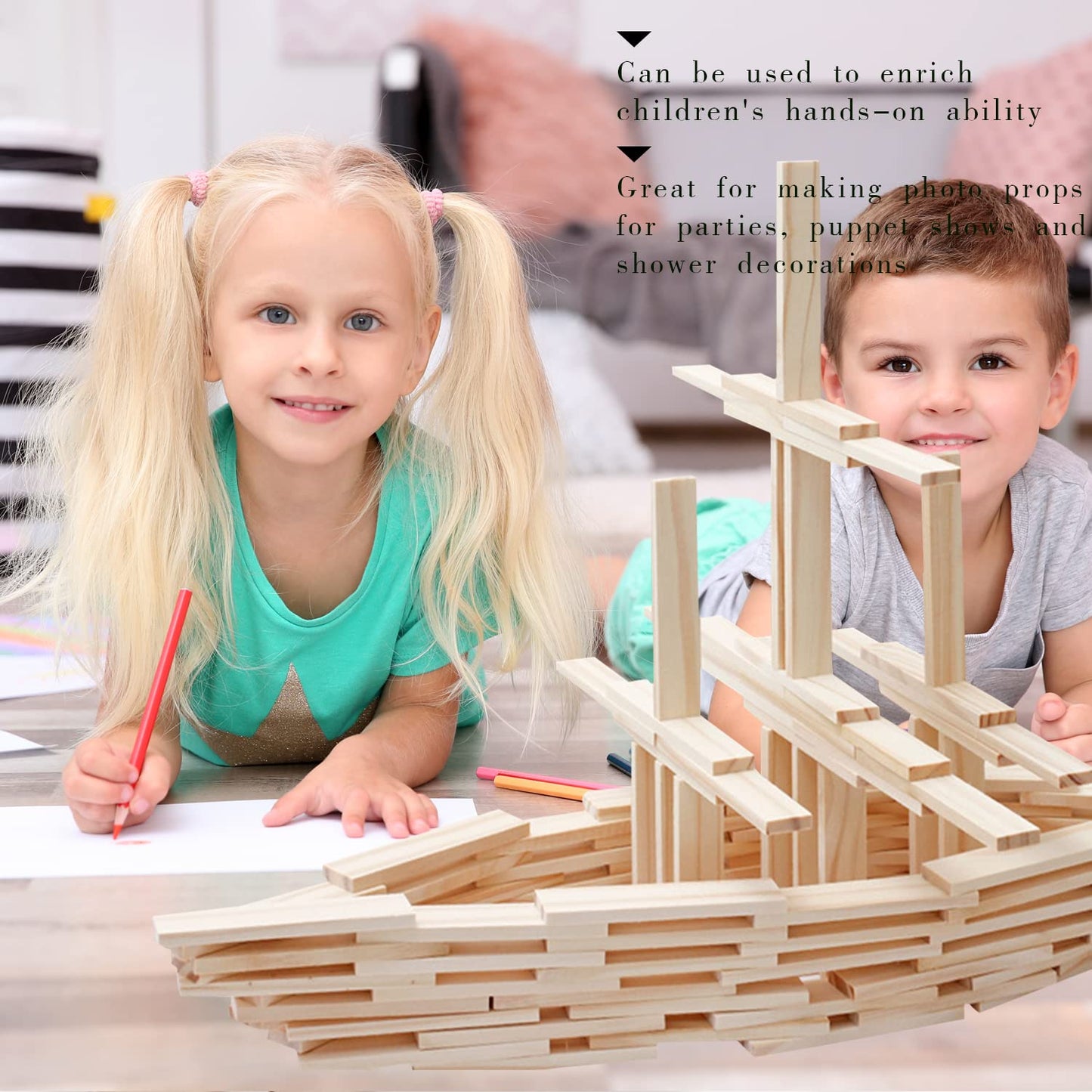 Fansunta 100pcs 15.7x0.35 Inch Strong Natural Bamboo Sticks, Wooden Craft Sticks, Extra Long Sticks, Wood Strips for Craft Projects