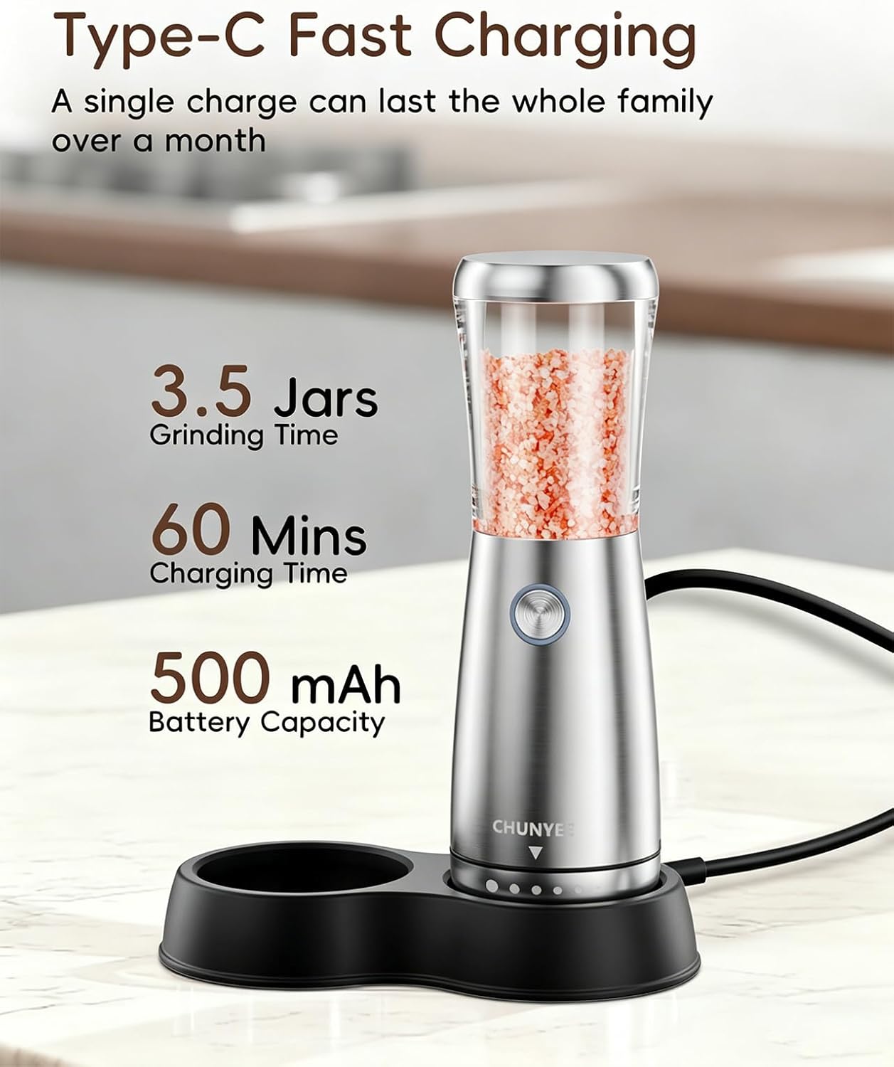 Skiennix Electric Salt and Pepper Grinder Set - Automatic Stainless Steel with LED Light & Adjustable Coarseness