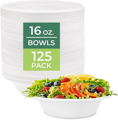 Freshware Paper Bowls - Biodegradable 16 oz. Heavy-Duty Soup Bowls | 125-Pack Microwave & Freezer Safe