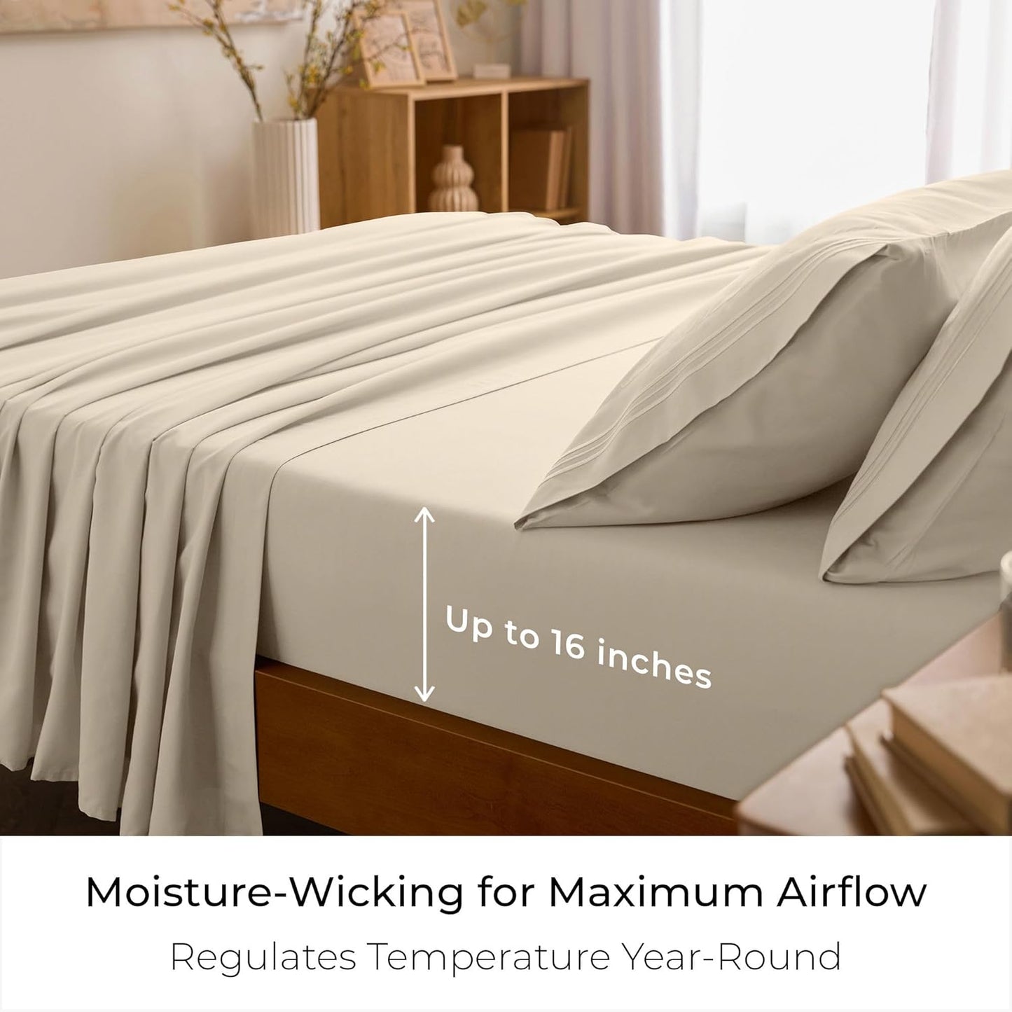 Mellanni King Sheets Set - 4 PC Hotel Luxury Bedding | Extra Soft, Cooling, Wrinkle-Resistant (Beige)