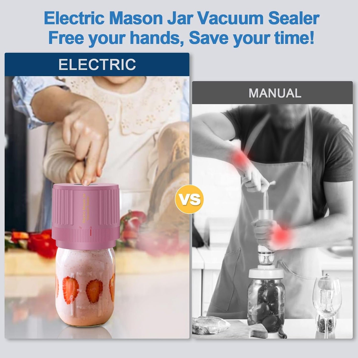 LOVE MOMENT Electric Mason Jar Vacuum Sealer Kit - Ideal for Wide & Regular Mouth Jars - Pink