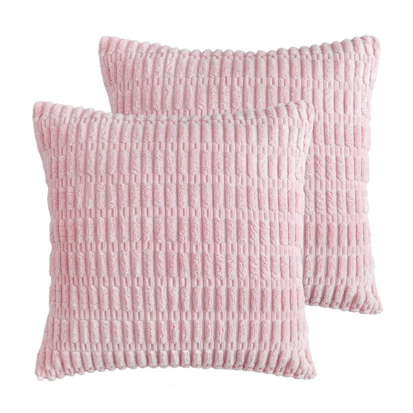 HERAYLI Corduroy Decorative Throw Pillow Covers, Boho Stripe Soft Square Cushion Case Home Decor for Living Room Couch Bed Sofa, Set of 2 Pack, Pink, 18x18 Inch
