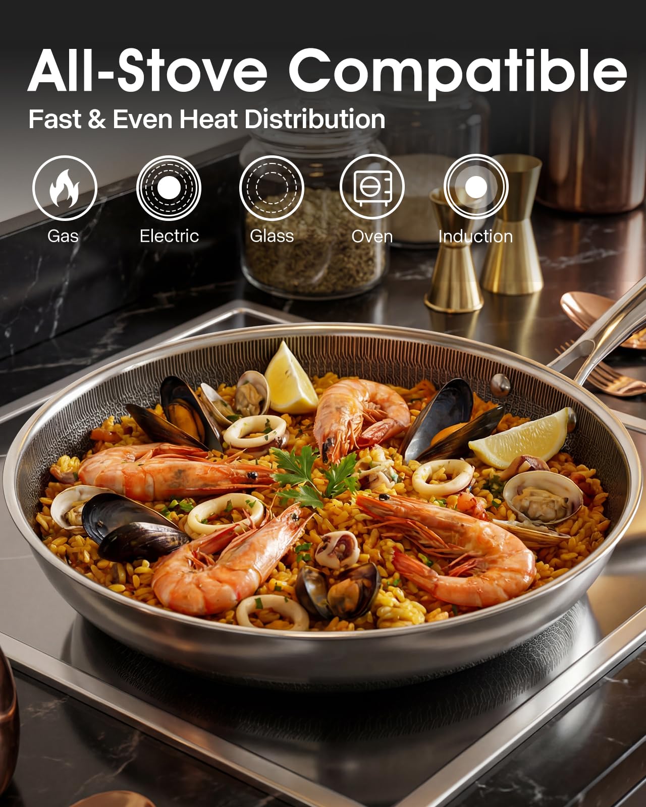 USELUCK Nonstick Frying Pans with Lid, 12-Inch Non Stick Skillet with Honeycomb Surface,Dishwasher-Friendly,Oven-Safe,Induction Compatible,PFAS-Free,Non-Toxic,Compatible with All Cooktops.