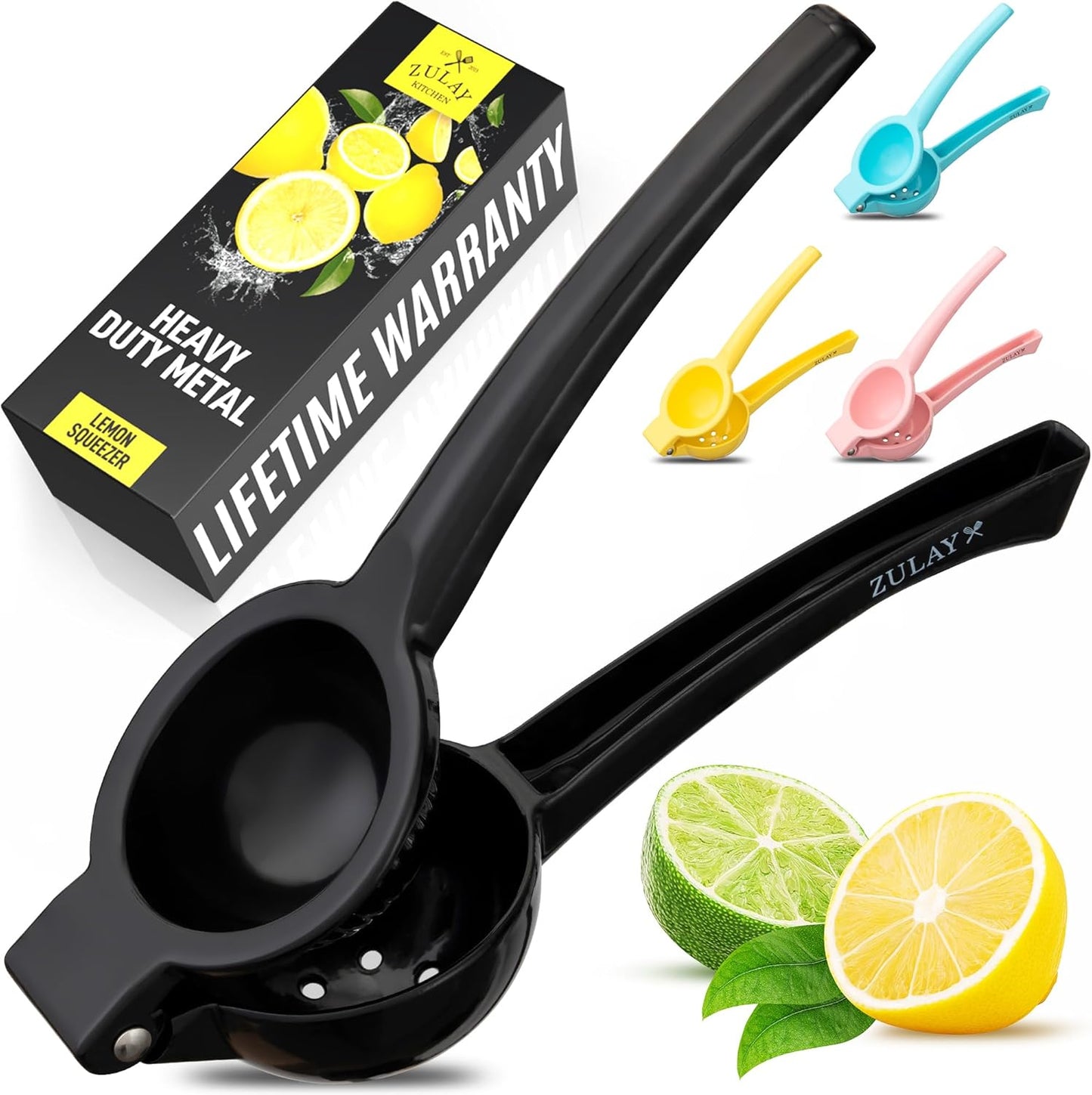 Zulay Premium Metal Lemon Squeezer - Manual Citrus Juicer for Maximum Juice Extraction | Black