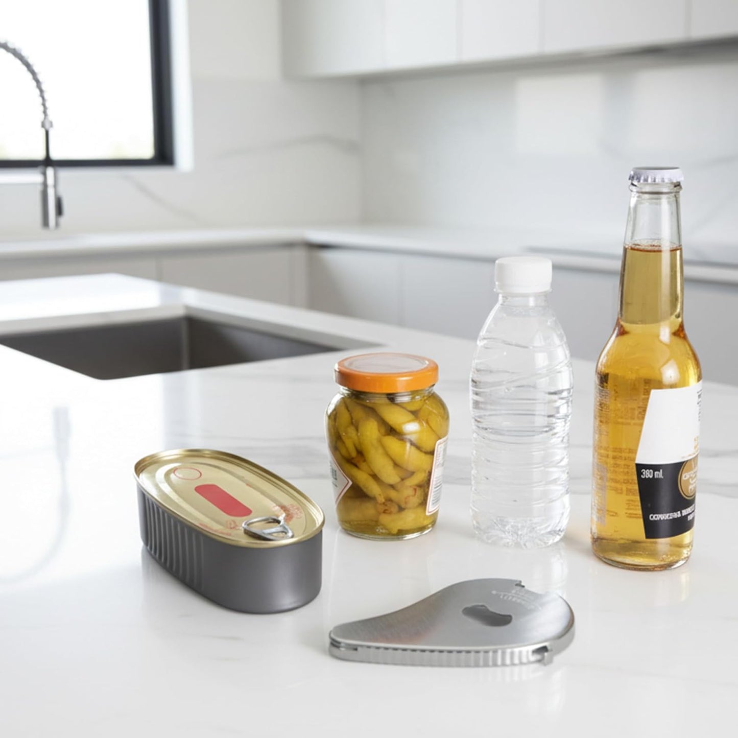 Uinxan Jar Bottle Can Opener - Easy Twist Off for Seniors with Arthritis | Portable Multifunction Gadget (Silver)