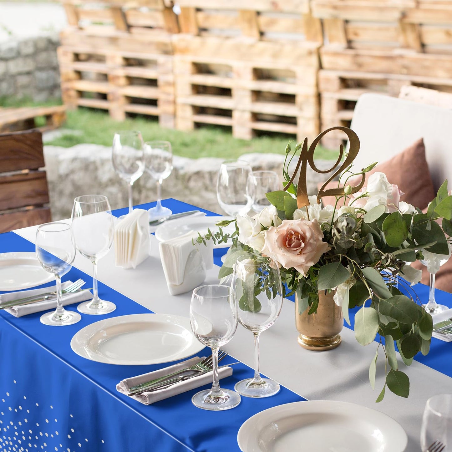 3Pcs Blue and Silver Tablecloth Party Decorations,Plastic Royal Blue Table Cloth Printed Silver Table Runner Disposable Rectangle Tables Cover for Anniversary Wedding Graduation 2025 Party,54x108 Inch