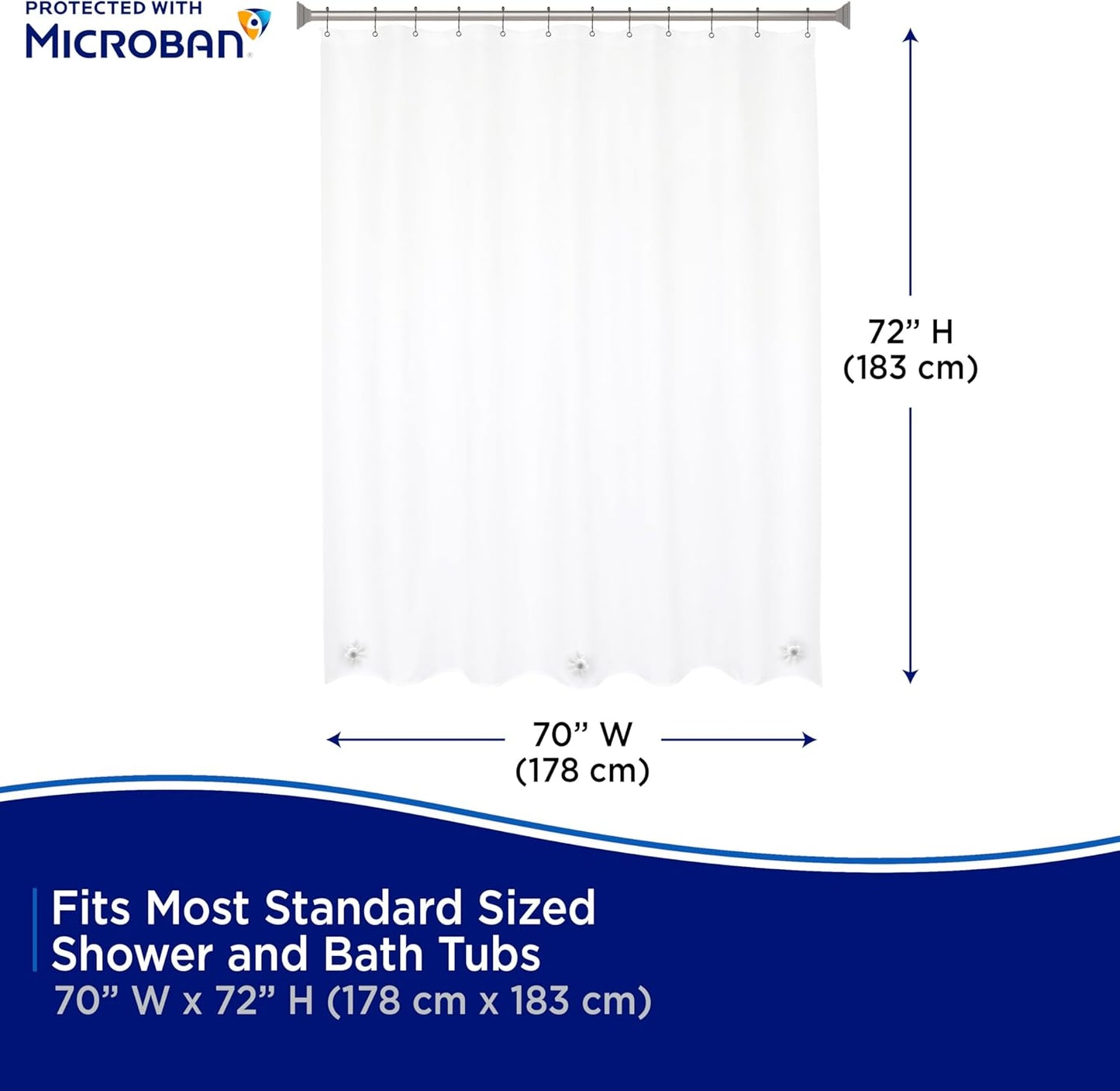 Kenney – Waterproof PEVA Shower Curtain Liner | Medium-Weight Design with Rust-Resistant Grommets, 70" x 72", Clear
