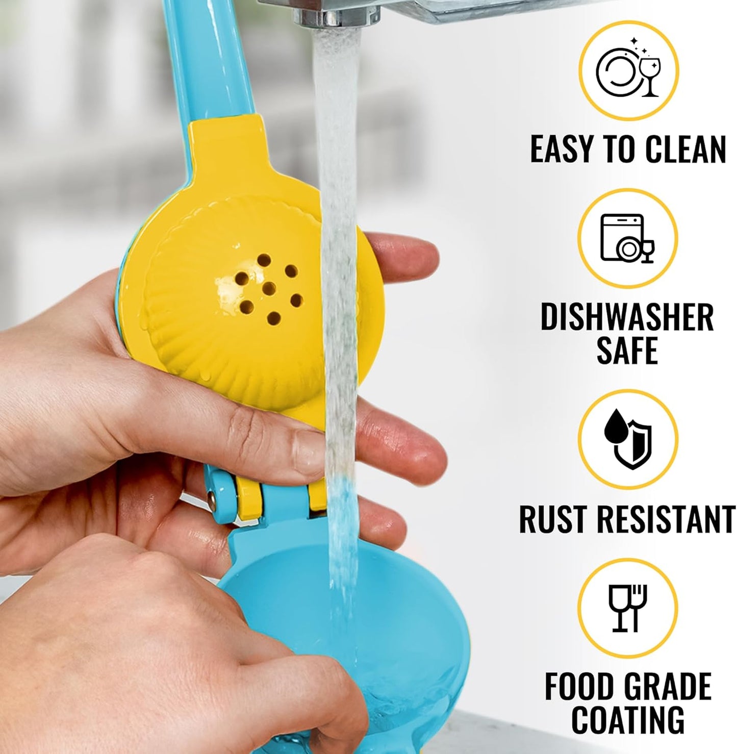 Zulay 2-In-1 Metal Lemon Squeezer - Sturdy Manual Juicer for Maximum Juice Extraction - Easy to Clean - Blue/Yellow