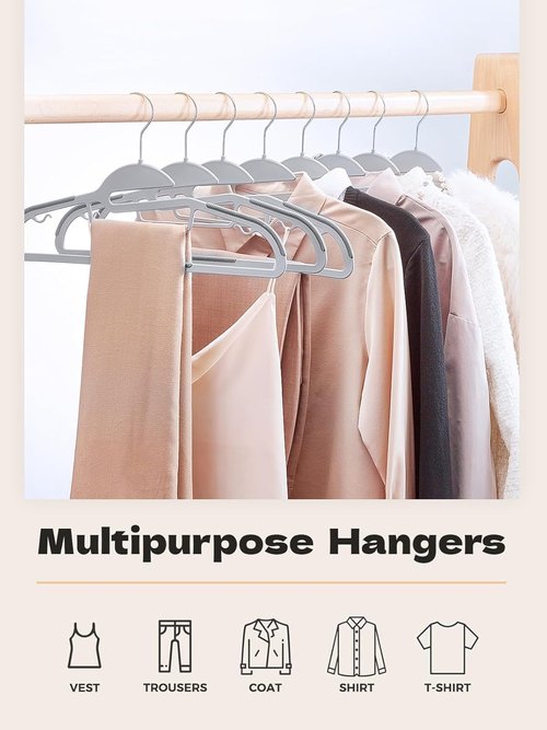 HOUSE DAY Grey Plastic Hangers - 50 Pack Slim Space-Saving Non-Slip Heavy-Duty Coat Hangers for Closet
