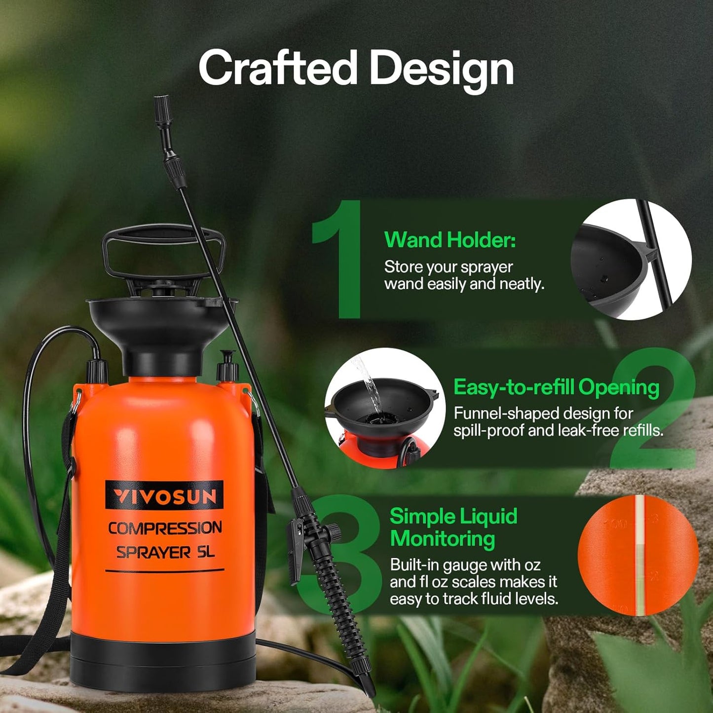 VIVOSUN 1.35-Gallon Pressure Sprayer - Adjustable Shoulder Strap for Easy Plant Watering & Cleaning