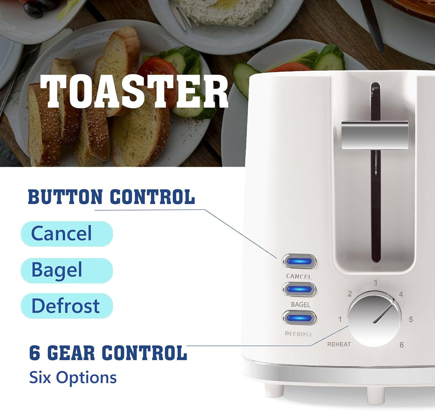 Skiennix 2-Slice Toaster - Wide Slot with Cancel, Bagel & Defrost Functions | Removable Tray & 6 Settings, Beige