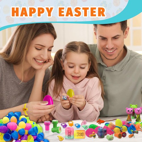 GDWDGJ 300pcs Easter Eggs with Toys Inside Bulk Filled Easter Egg Fillers 100 Pack Non Candy Stuffed Easters Basket Stuffers Essentials for Kids Girls Toddlers Boys Easters Egg Hunt Party Favors