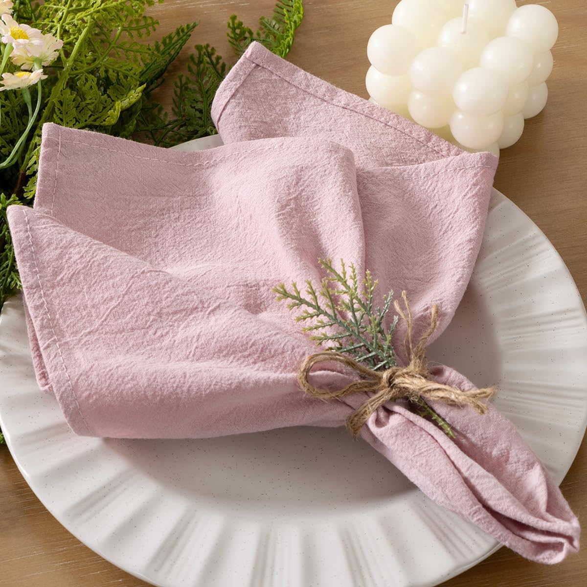 Socomi Cloth Napkins - Pink Linen Cotton Set of 6 | Washable & Reusable 17"x17" for Weddings & Events