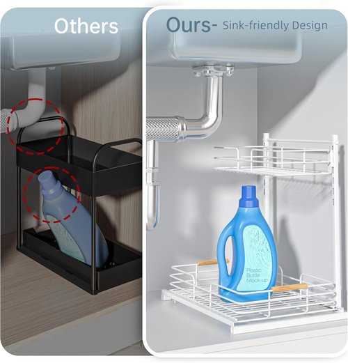 Delamu Under Sink Organizer - Height Adjustable Storage Shelf | 2 Pack for Kitchen & Bathroom
