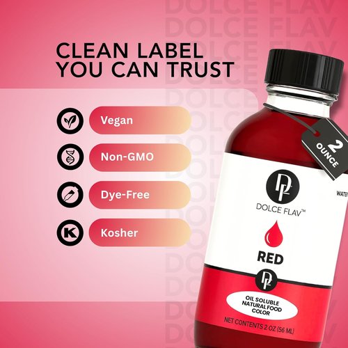Dolce Flav Natural Red Food Coloring - Vivid Plant-Based Beet Dye | 2 oz Water-Soluble Liquid for Baking & Drinks | No Artificial Dyes, Kosher, Made in USA