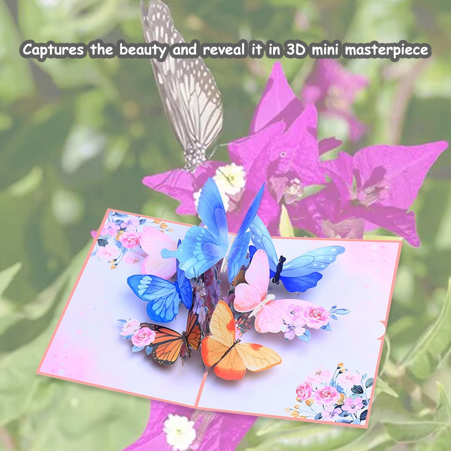 ROBBEAR 3D Pop-Up Greeting Card - Butterfly & Flower Design | Handmade for Birthdays, Anniversaries & More