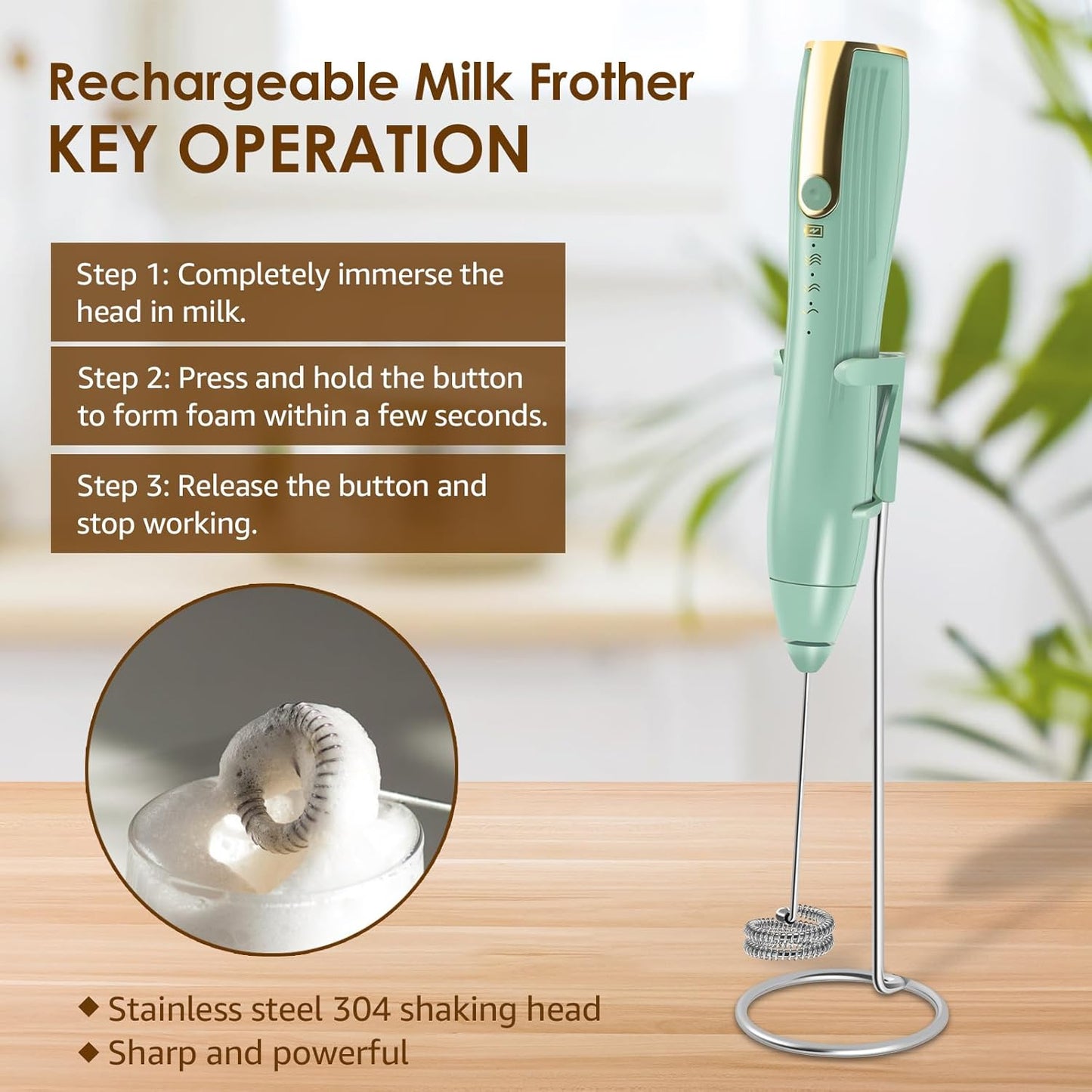 Skiennix Handheld Milk Frother - Rechargeable Electric Foam Maker for Lattes & Cappuccinos