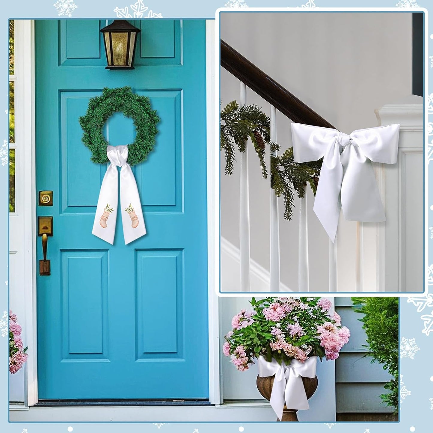VitalCozy 8 Pcs Wreath Sash - Blank Embroidery Accessories for Indoor/Outdoor Decor | 4.49" X 56.30", White