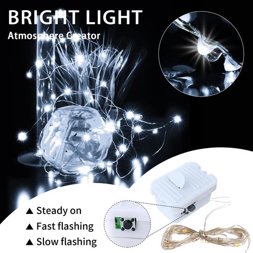 chzk 24 Pack White Fairy Lights Battery Operated, 7ft 20 LED Mini String Twinkle Lights for Christmas Halloween Easter Mason Jars Centerpiece Table Decorations (24, White)