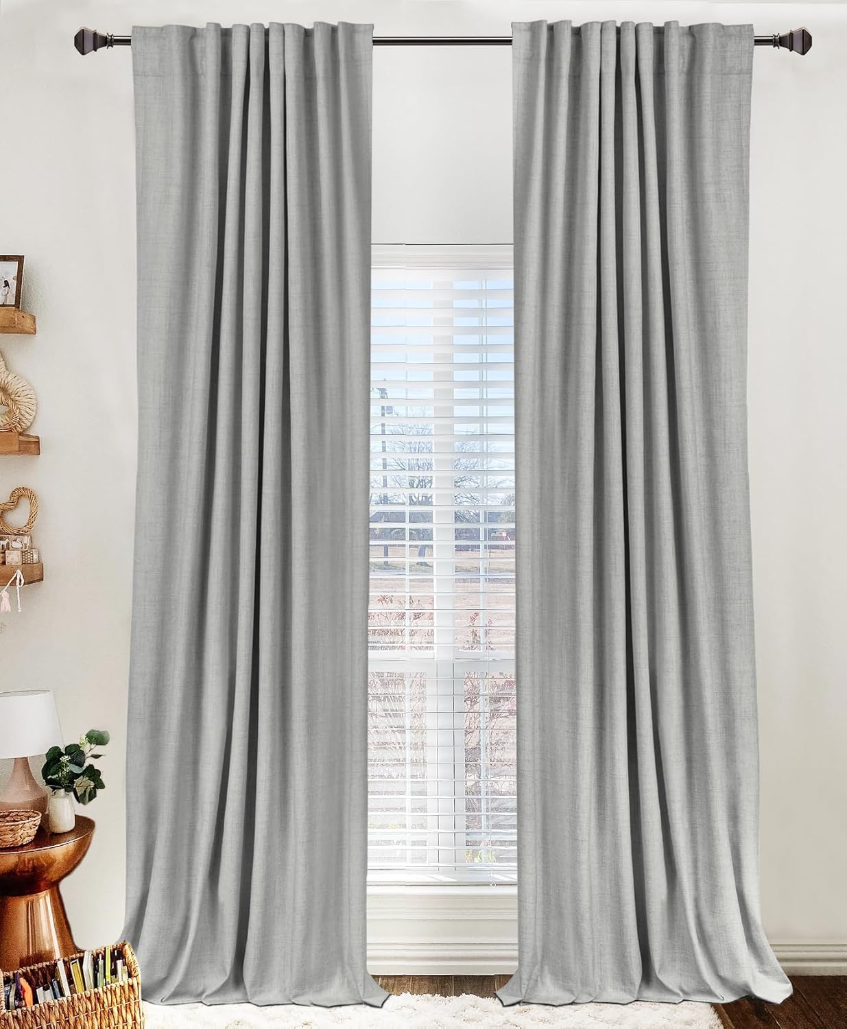 Skiennix 100% Blackout Linen Curtains - Thermal Insulated Drapes 2 Panels Set, 50" W x 84" L, Ash Grey