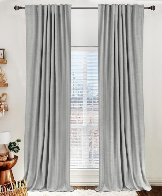 Skiennix 100% Blackout Linen Curtains - Thermal Insulated Drapes 2 Panels Set, 50" W x 84" L, Ash Grey