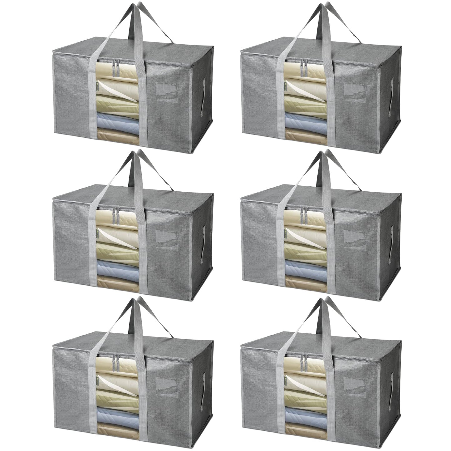 BALEINE 6-Pack Oversized Moving Bags with Reinforced Handles, Heavy-Duty Storage Tote Moving Supplies for Packaging, Camping (Gray w/Window, 6-Pack)