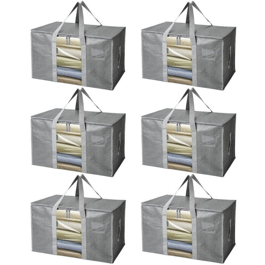 BALEINE 6-Pack Oversized Moving Bags with Reinforced Handles, Heavy-Duty Storage Tote Moving Supplies for Packaging, Camping (Gray w/Window, 6-Pack)