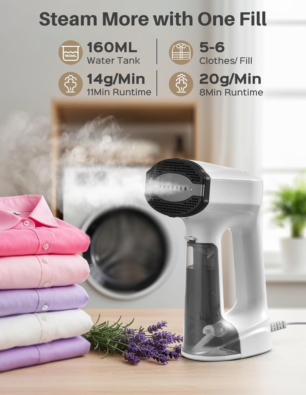 Sweepulire Handheld Clothes Steamer - 3500Pa Suction, 3 Modes, LED Display | Portable 2-in-1 Ironing & Steaming, 160ml Tank