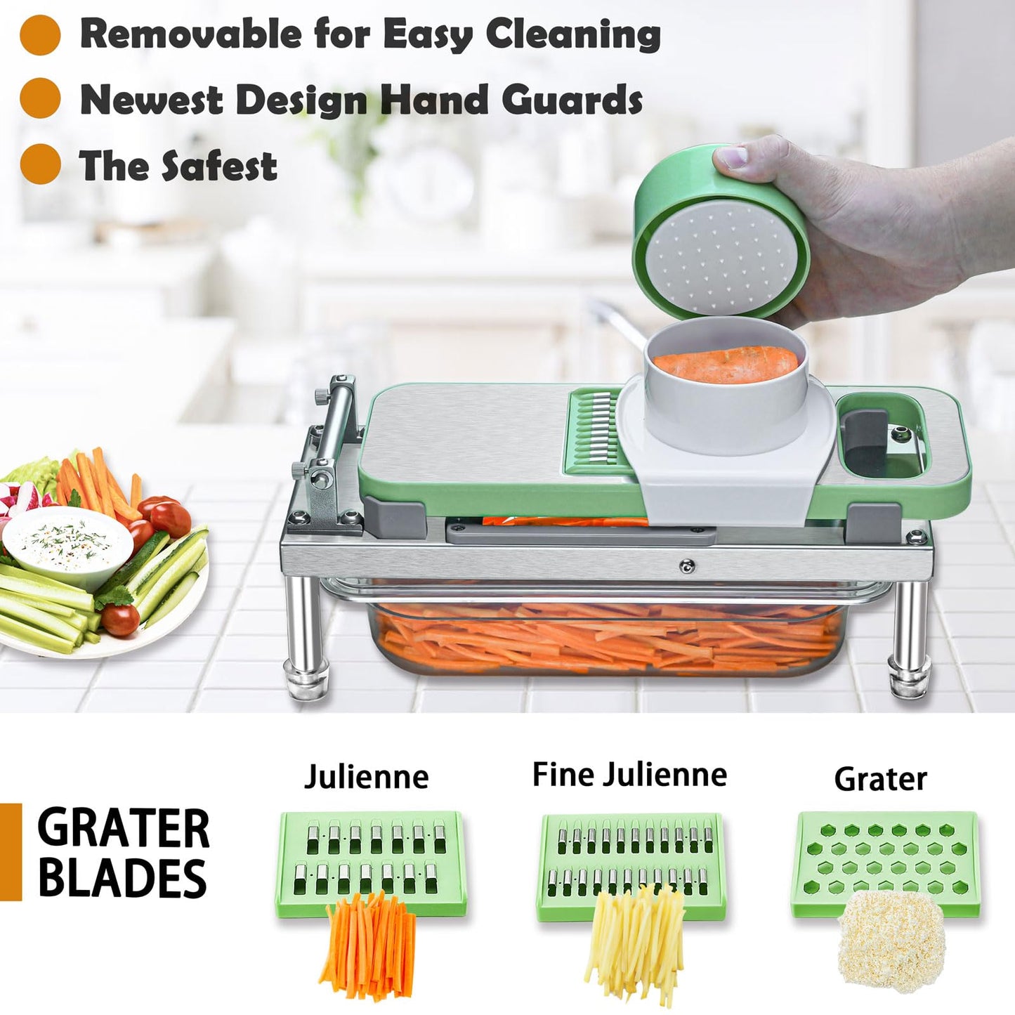 Stainless Steel Vegetable Chopper with 10 Blades - Mandoline Slicer-Pro Food Chopper with Container - Veggie Salad Onion Chopper - Potato Dicer - Tomato Cutter - Cheese Grater