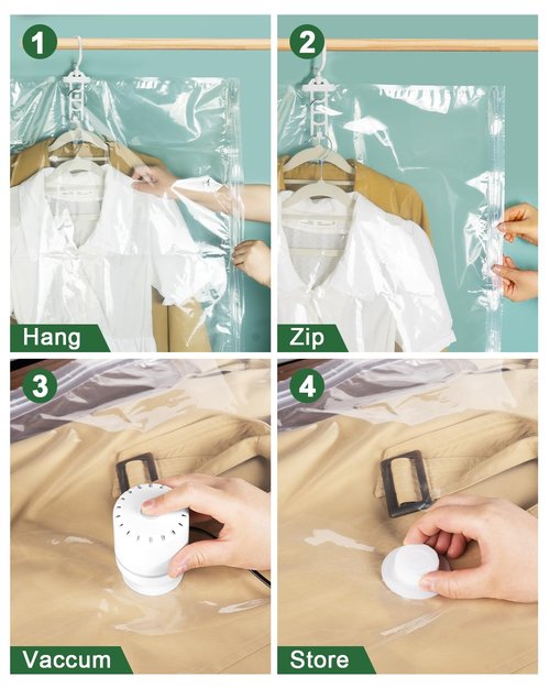 Colemoly Hanging Vacuum Storage Bags for Clothes 6 Pack 53.1x27.6 Inches Large Transparent Vacuum Seal Bags, Space Saving Storage Bags for Dresses/Coats/Suits, Waterproof/Dustproof/Wrinkle-Free