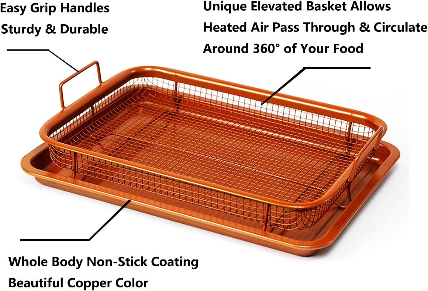 Skiennix Non-Stick Baking Tray - Copper Crisper Air Fryer Pan with Grill Basket | Perfect for Crispy Cooking