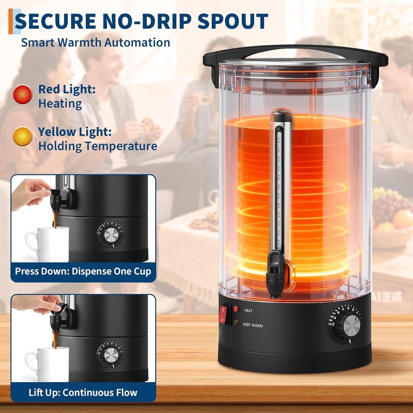 PeacefulHues 80 Cup Commercial Coffee Urn - 12L/3.2Gal Stainless Steel Electric Coffee Maker With Double Wall Insulation, Hot Beverage & Water Dispenser for Weddings, Parties, Catering, Buffets