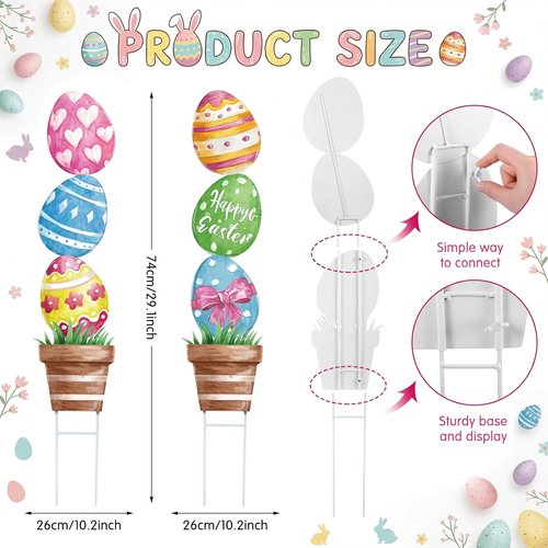 CroBlissful Large Metal Easter Eggs - Rustic 29-Inch Outdoor Yard Decorations for Spring Garden