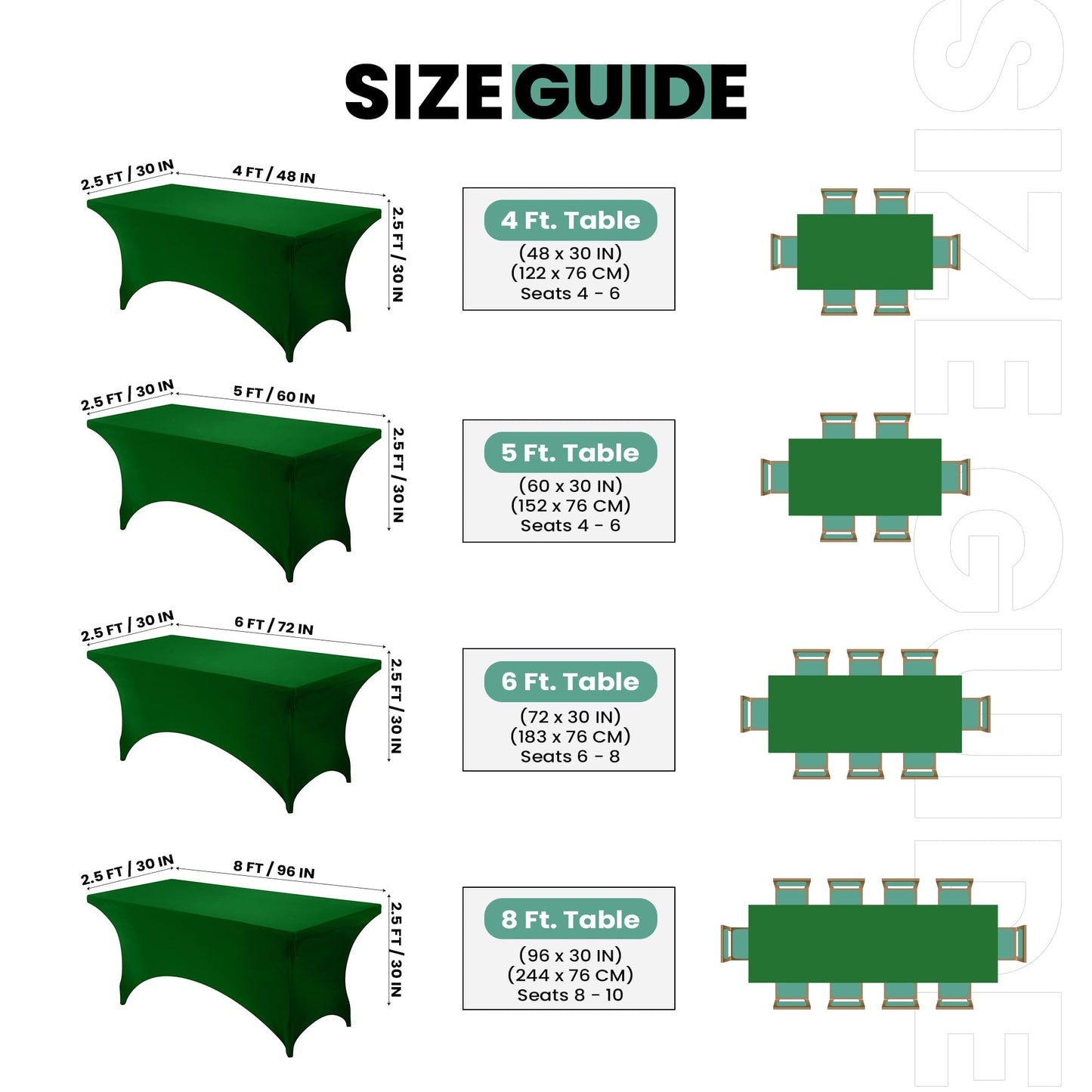 Utopia Kitchen Spandex Tablecloth 10 Pack [6FT, Emerald Green] Tight, Fitted, Washable and Wrinkle Resistant Stretch Table Cloth Rectangle Cover for Trade Show, Weddings & Parties [72Lx30Wx30H Inch]