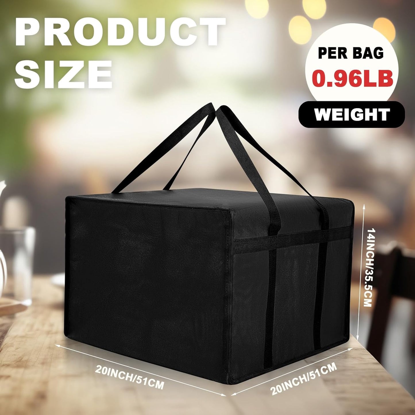 Maxcheck Insulated Pizza Delivery Bag - 20 x 20 x 14 Inch Reusable Cooler for Hot Food | Black