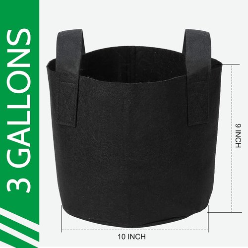 JERIA 12-Pack Grow Bags - 3 Gallon Heavy-Duty Nonwoven Garden Pots with Reinforced Handles