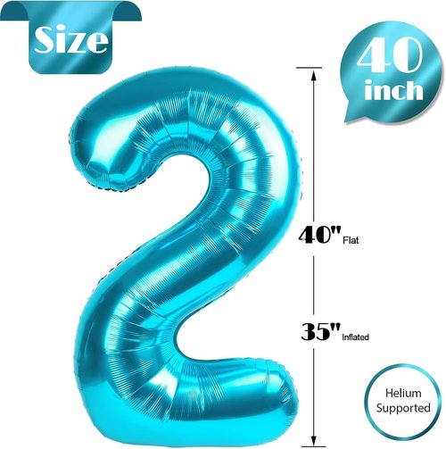 Blue Number 2 Balloon by [Brand Name] - 40 Inch Birthday Decoration for Second Birthday Party