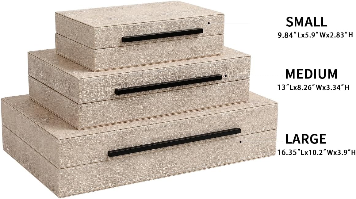 Skiennix Decorative Boxes - Set of 3 Faux Leather Storage Boxes with Lids | Modern Ivory Organizer for Home Decor
