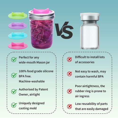 Fermentation Lids silicone waterless airlock fermenting Caps for Wide Mouth Mason Jar(Excluding rings) (4 Lids with Airlock)