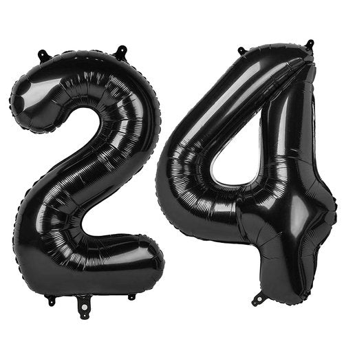 Black Number 24 Balloon 40 inch, 24 Number Balloons, 24th Black Birthday Decorations for Women Men, 24 Year Old Black Party Supplies