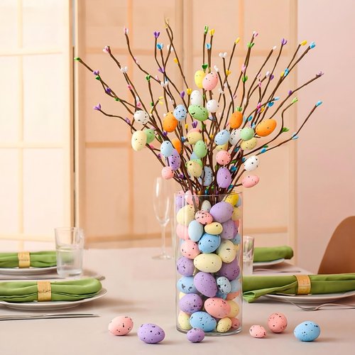 Giegxin 100 Pcs Artificial Easter Spray Vine Eggs with Vase for Easter Decoration, Spring Floral Stems Egg Twig Branches for DIY Spring Displays and Centerpiece Wreath Decoration