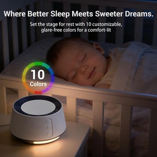 BGOVERSS White Noise Sound Machine - 20 Soothing Sounds & 10 Color Night Light | Perfect for Sleep & Relaxation