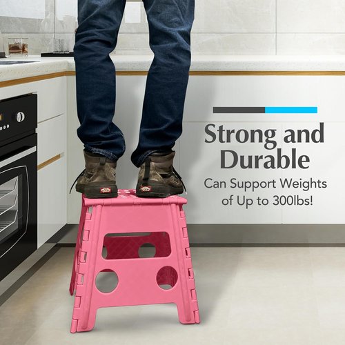 Handy Laundry Folding Step Stool - Lightweight & Sturdy for Adults and Kids - Easy One-Flip Design | Pink - 13 Inch