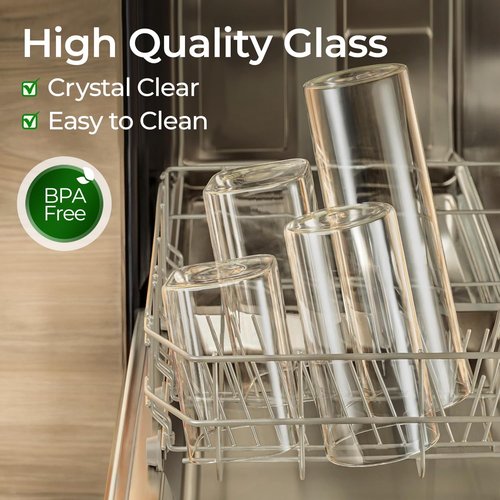 ComSaf Airtight Glass Food Storage Jars - Set of 6 Clear Containers with Wooden Lids | Stackable Spice Jars for Sugar, Tea, Coffee, Pasta, Oats