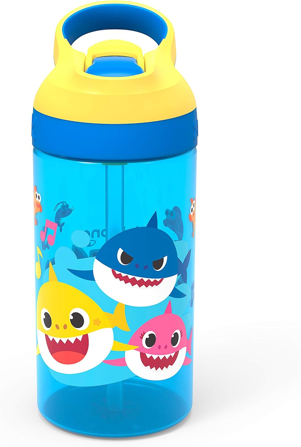 Zak Designs Baby Shark Water Bottle - Durable, Leak-Proof Design with Straw & Carrying Loop | 16 oz