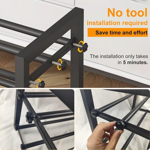 Detsuk 2-Tier Expandable Shoe Rack - Adjustable Heavy-Duty Metal Organizer (17.5"-30.7") | Durable Black Storage for Closet & Entryway