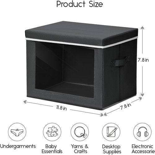 Homsorout Storage Bins - Collapsible Fabric Organizers with Lids for Clothes | 3 Pack, Black
